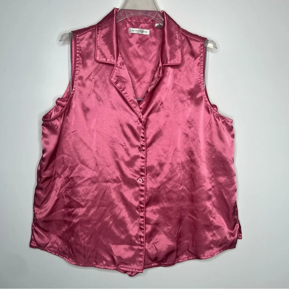 Vintage Satin Pajama Set 90s Valerie Stevens Sleevless Top Shorts Pink Silky Pjs - Picture 15 of 16